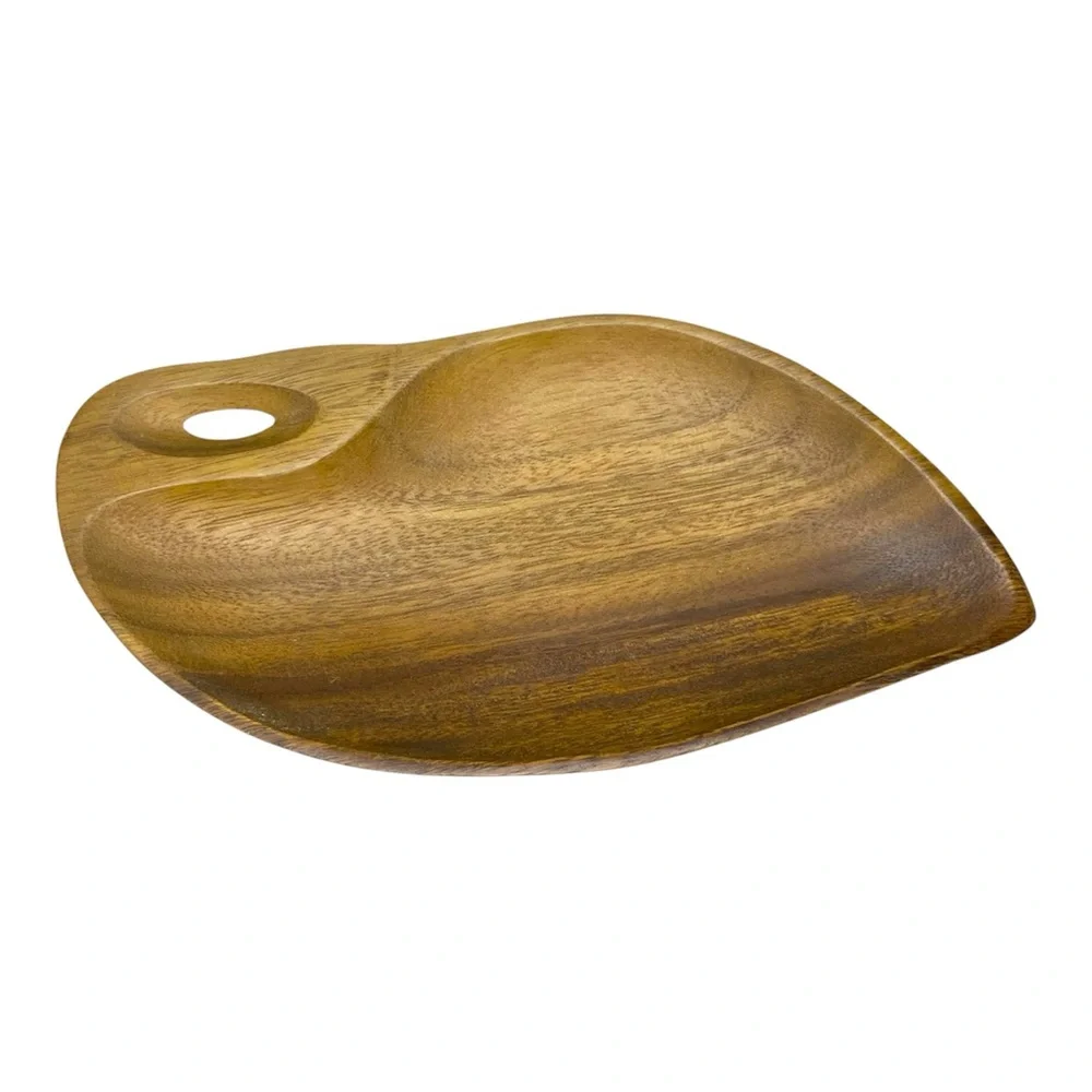 Vintage Unbranded Wooden Leaf-Shaped Tray Trinket Dish